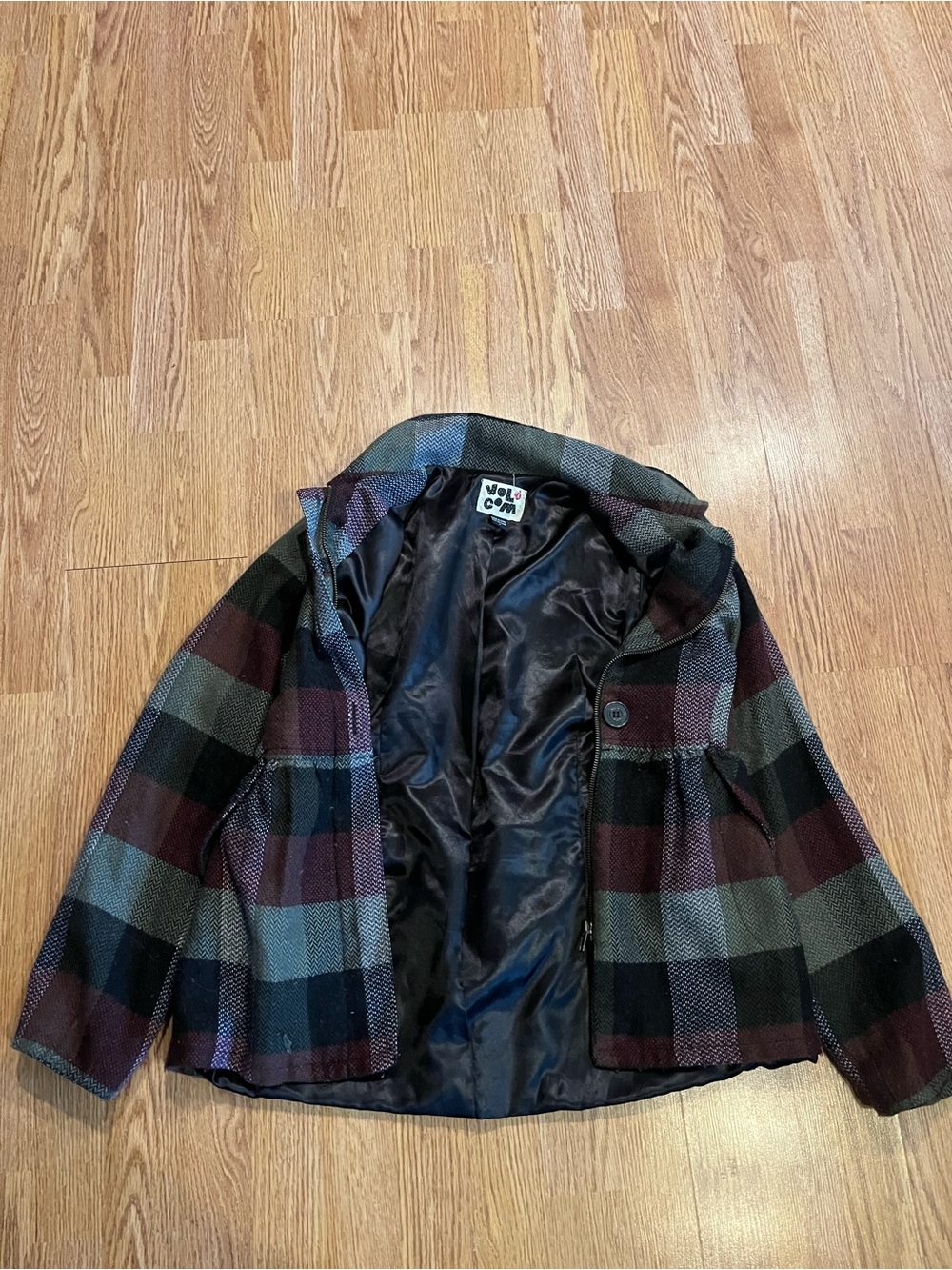 Volcom women’s Plaid Pea Coat in Black,Gray, maroon